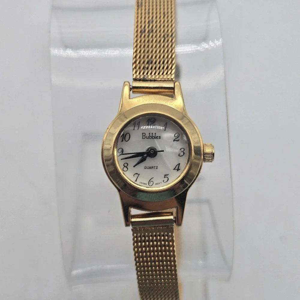 Vintage Bubbles Gold Tone Watch Quartz, New Battery, Working, Mesh Band